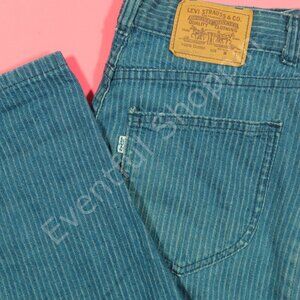 Vintage Levis Jeans Womens 29 Blue Wide Leg Mom Railroad Stripe Denim 1990s